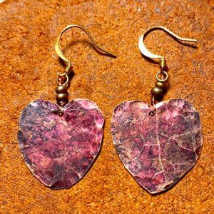 Burgundy & Golf Heart Shaped Leaf Dangle Earrings